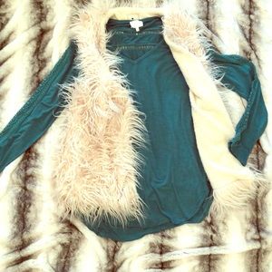 Anthropologie teal cotton detail tee